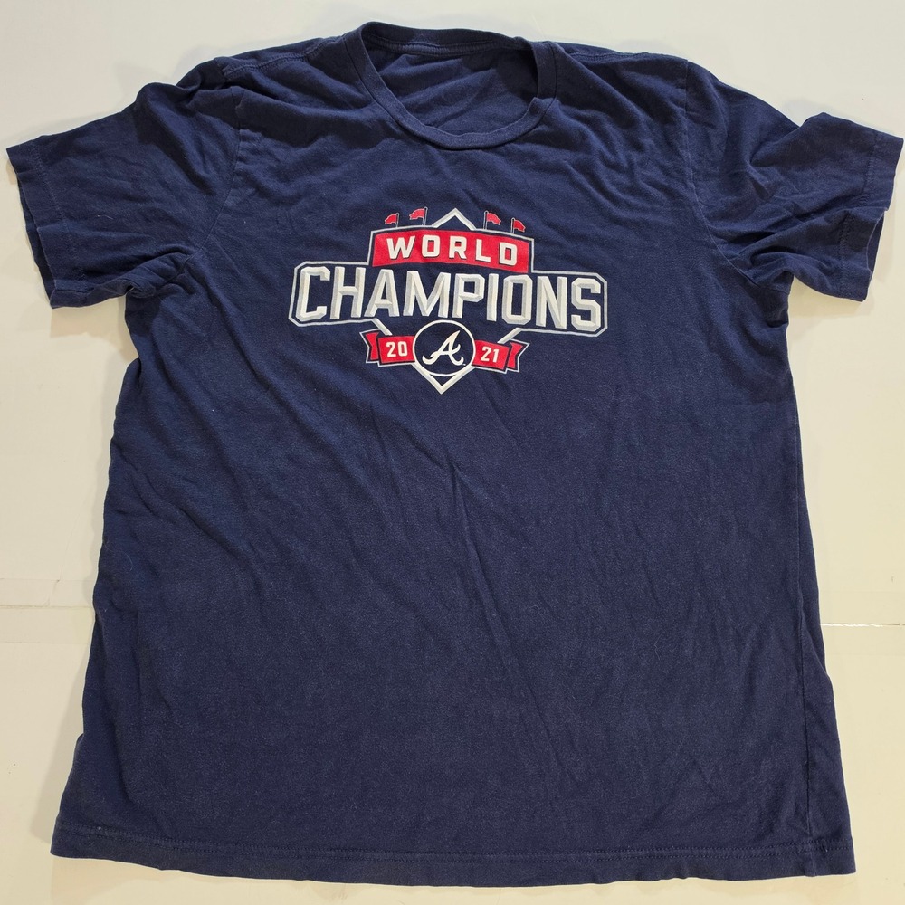 Atlanta Braves 2021 World Champions T-Shirt Navy Blue Coopers Craft Bourbon XL
